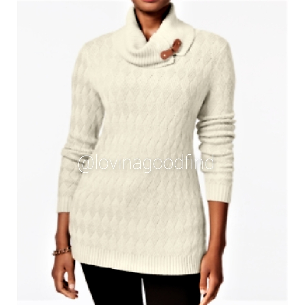 Charter Club | Macy's Cowl Neck Buckle Basket Weave White Sweater EUC sz XL